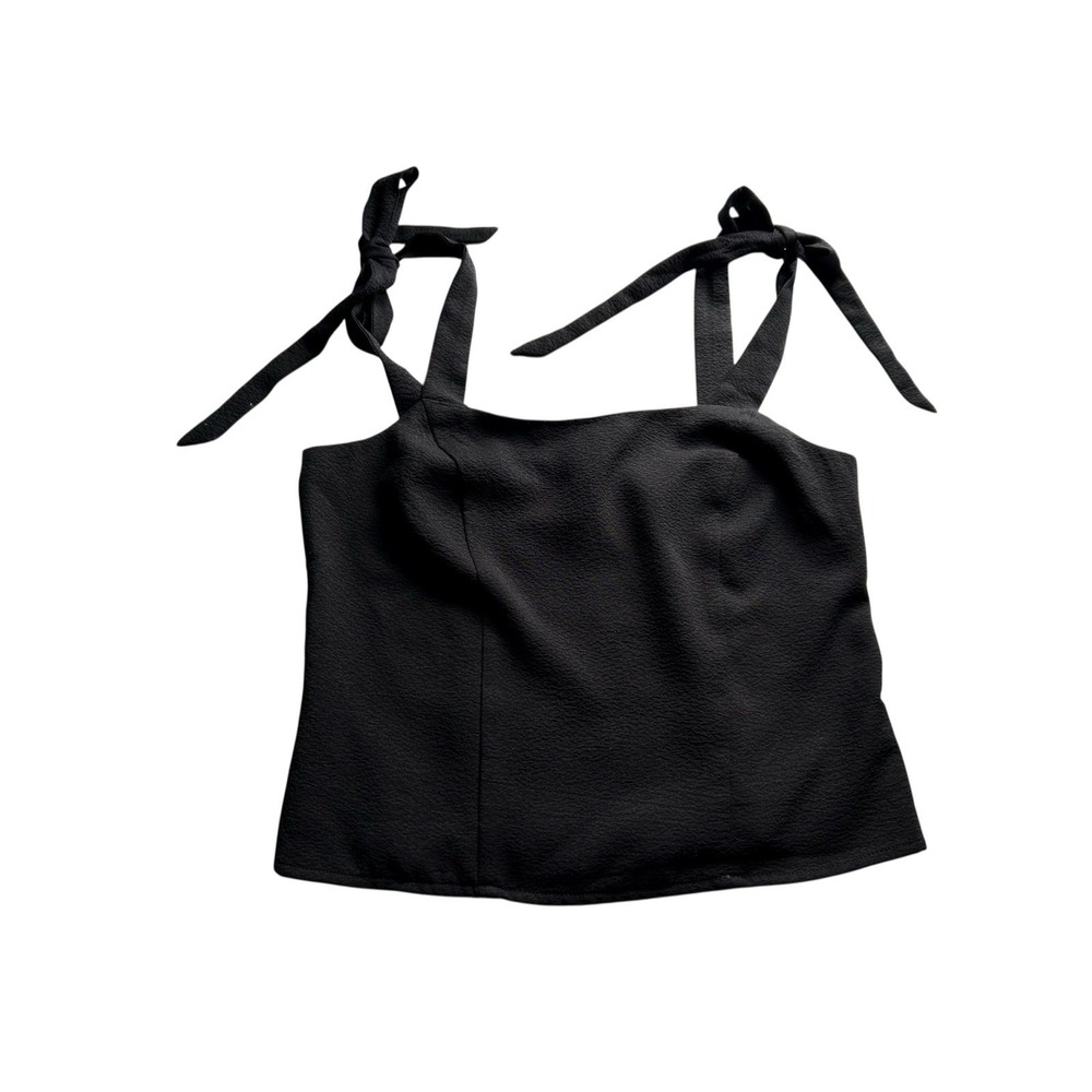 Old Navy XS Smocked Crop Top Black Tie Bow Shoulder Coquette Festival Blouse